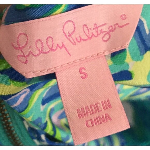 Lilly Pulitzer Top Women's Size Small Green Blue Silk Sleeveless Zip Back - Picture 6 of 7